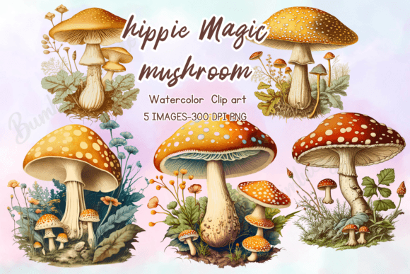 Download Vintage Magic Mushrooms Clipart Bundle - Magic mushroom Collection