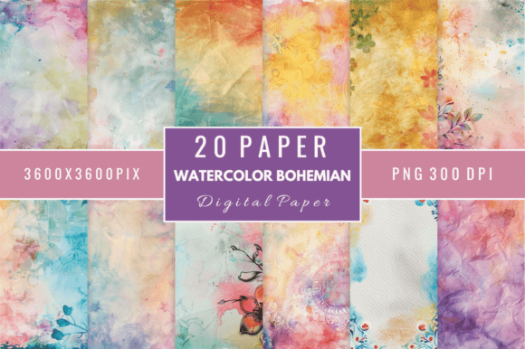 Download Watercolor Bohemian Digital Paper Bundle - Bohemian digital paper Collection