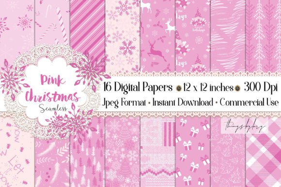 Download Seamless Pink Christmas Digital Paper - Pink christmas digital paper Collection