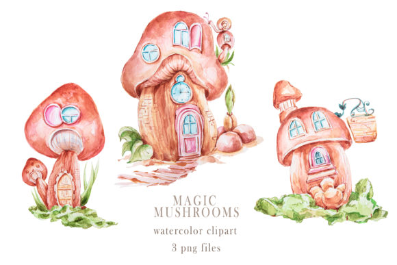 Download Watercolor Magic Mushroom House Clipart. - Magic mushroom Collection