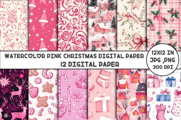 Download Watercolor Pink Christmas Digital Paper - Pink christmas digital paper Collection