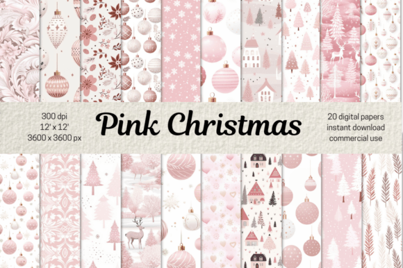 Download Pink Christmas Digital Paper Background - Pink christmas digital paper Collection