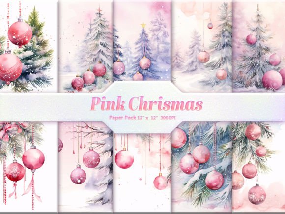 Download Pink Christmas Digital Paper Pack - Pink christmas digital paper Collection