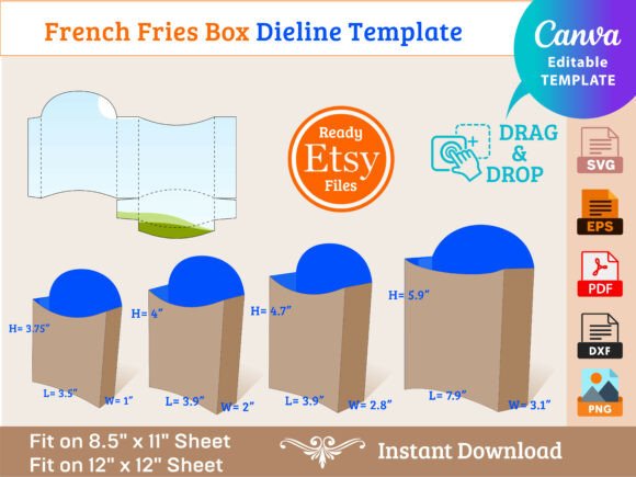 Download French Fries Box Dieline Template - Premium Bundle